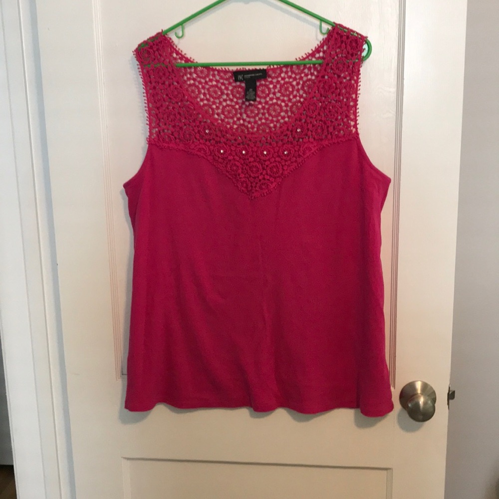 INC tank top with crocheted panel.